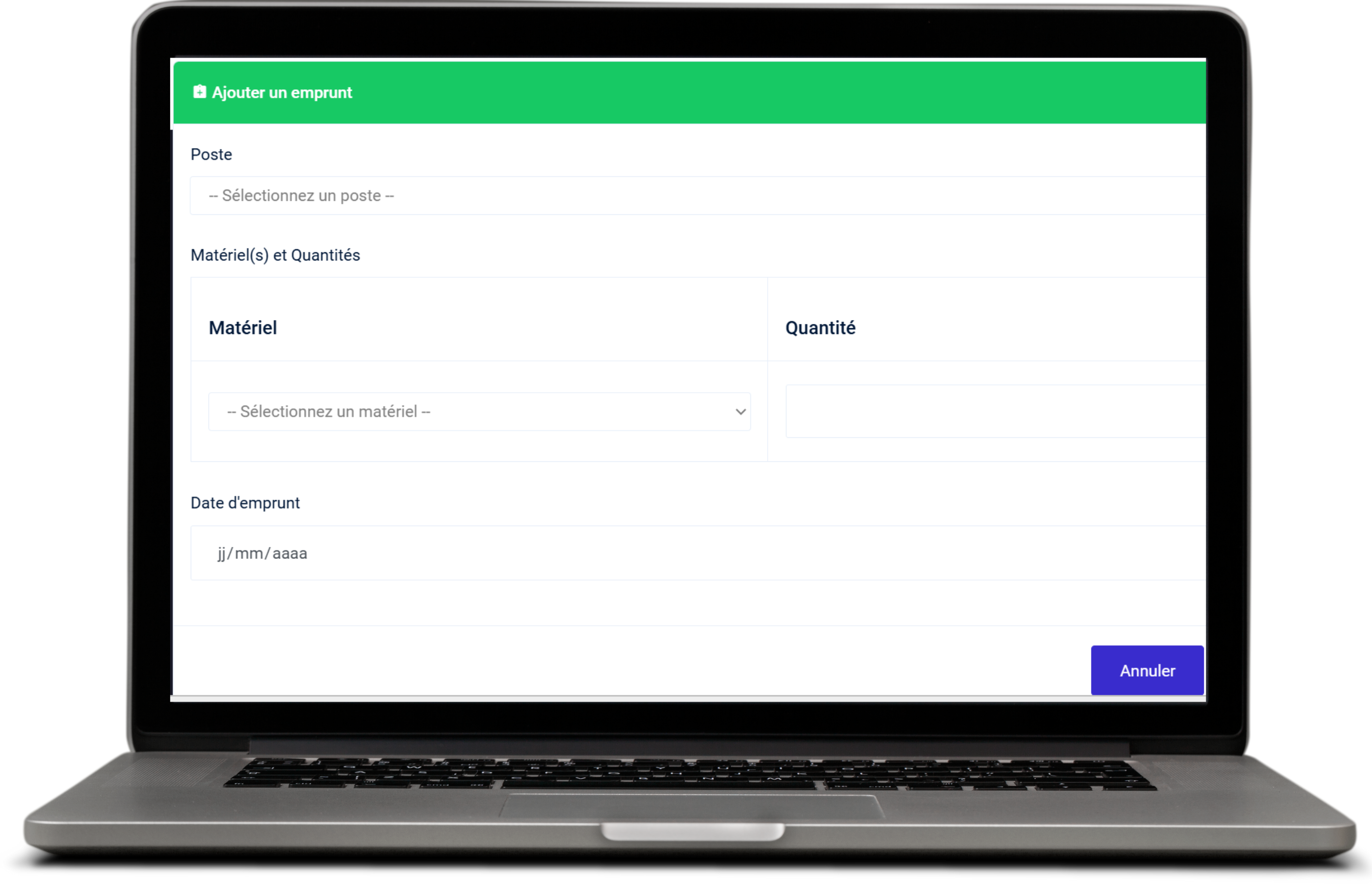 Interface de gestion des emprunts SecureLink